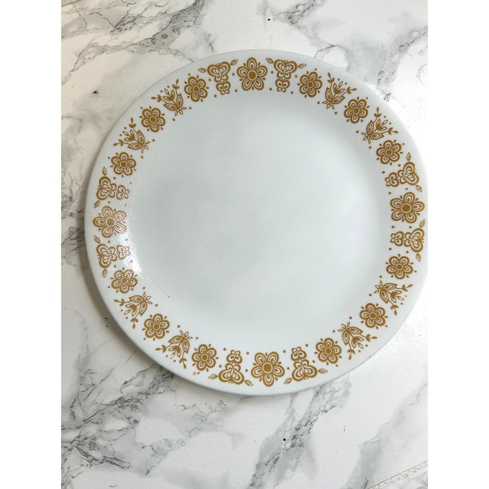 Corelle Butterfly Gold Dinner Plate‎ 10.25" White Gold Floral Vintage MCM 70s